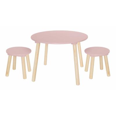 Tischset aus Holz - runder Tisch mit 2 Hocker  rosa